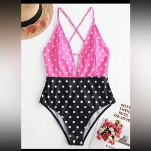 Zaful pink and black polka dot swimsuit! NWT! Sz M